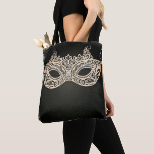 Tote Bag Masque de bal en perle verte vintage