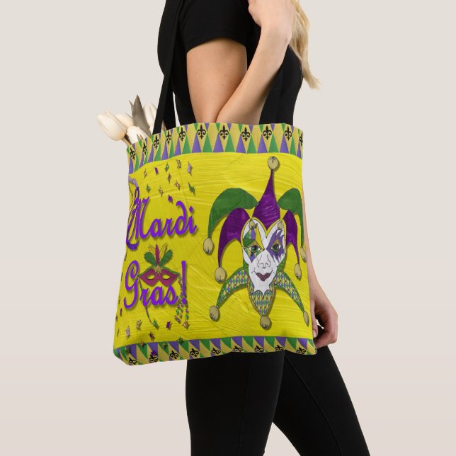 Tote Bag Masque de Fou Mardi Gras Arlequin Fête Impression  (De près)