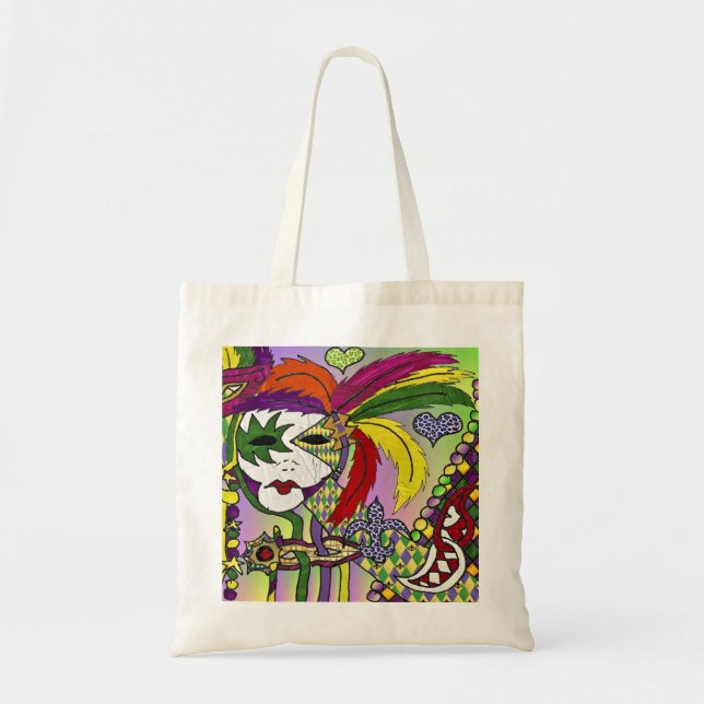 Tote Bag Masque de plumes de Mardi Gras psychédélique (Devant)