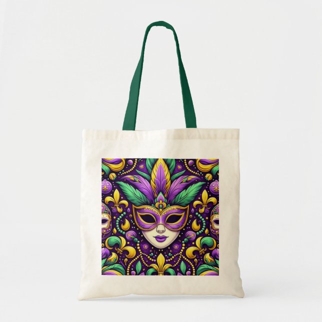 Tote Bag Masque Mardi Gras/perles/fleur de lis (Devant)