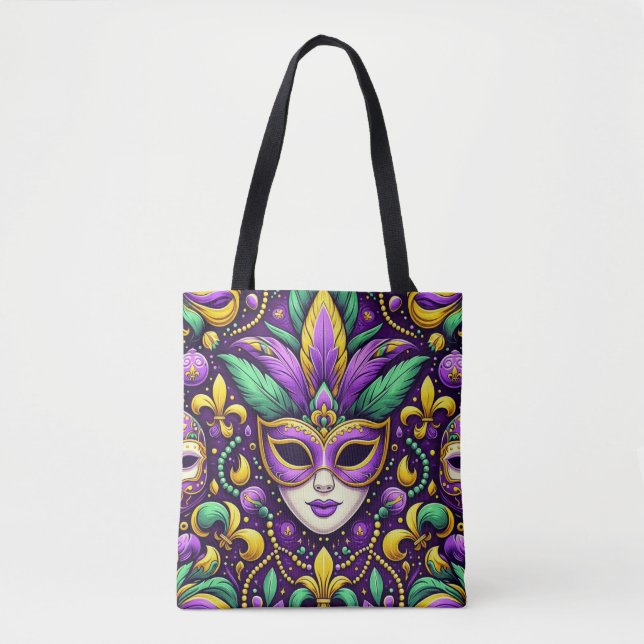Tote Bag Masque Mardi Gras/perles/fleur de lis (Devant)