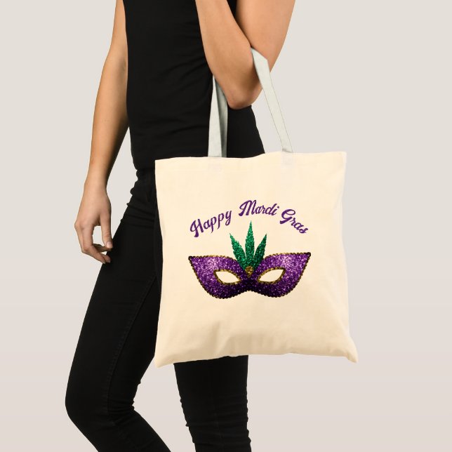 Tote Bag Masque vert pourpre Étincelles Joyeux Mardi Gras (Devant (produit))