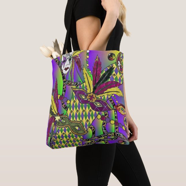 Tote Bag Masques à plumes de Mardi Gras psychédéliques (De près)