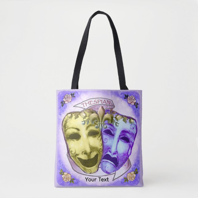 Tote Bag Masques d'acteur jaune violet (Devant)