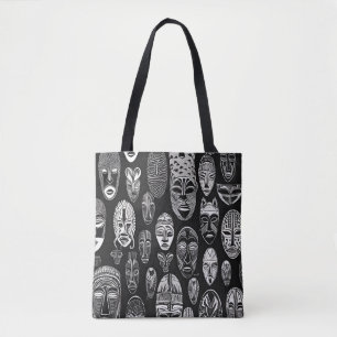 Tote Bag Masques tribaux africains Black White Fourre-tout