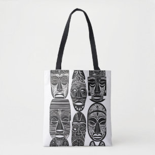 Tote Bag Masques tribaux africains Black White Fourre-tout