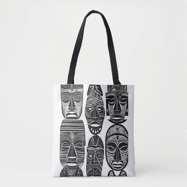 Tote Bag Masques tribaux africains Black White Fourre-tout (Devant)