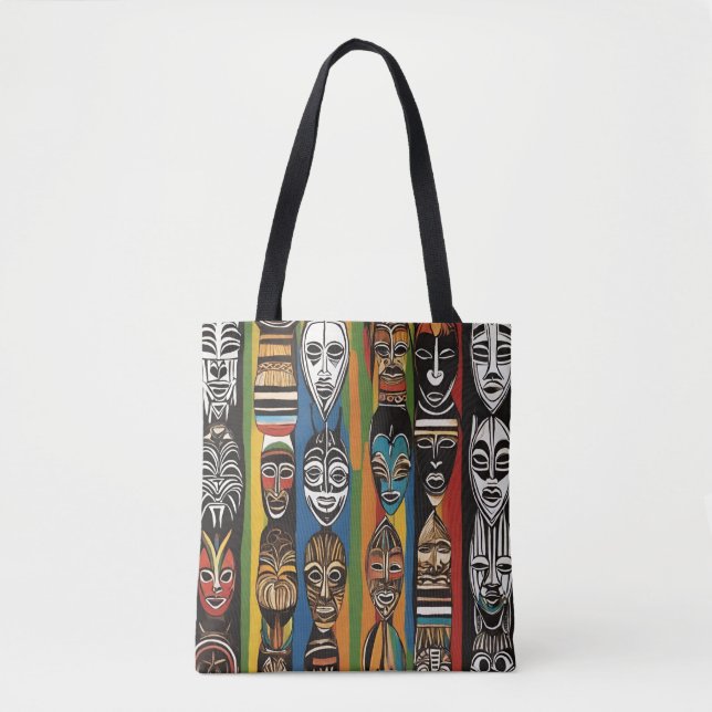 Tote Bag Masques tribaux africains colorés Fourre-tout (Devant)