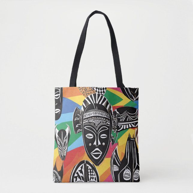 Tote Bag Masques tribaux africains colorés Fourre-tout (Devant)
