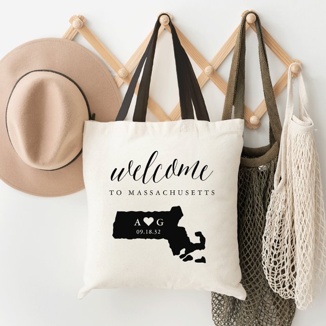 Tote Bag Massachusetts Etat Silhouette Mariage Bienvenue (Créateur téléchargé)