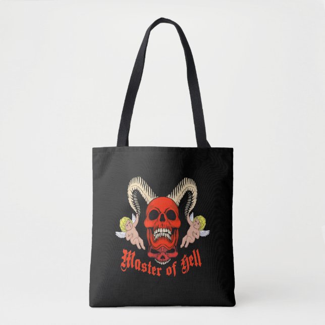 Tote Bag Master of Hell Gothic Skull and Cherubs Design (Devant)