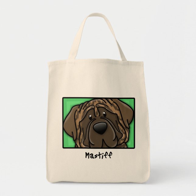 Tote Bag Mastiff Brindle carré de bande dessinée (Devant)