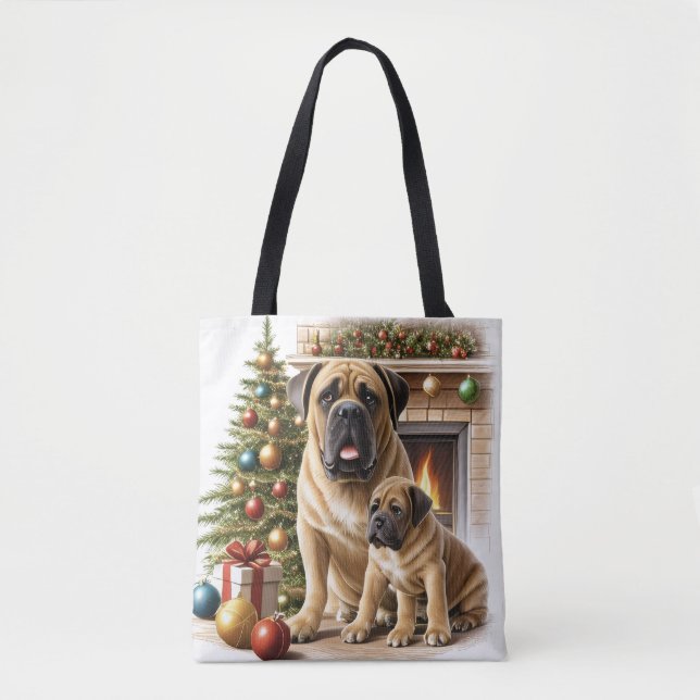 Tote Bag Mastiff Dogue de Bordeaux cheminée Noël (Devant)