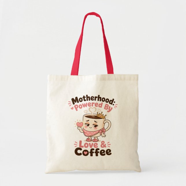Tote Bag Maternité alimentée par l'amour et le café Maman d (Devant)