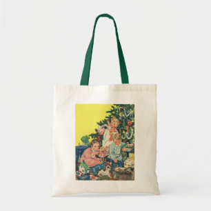 Tote Bag Matin de Noël Vintage, Enfants Ouverture Cadeaux