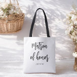 Tote Bag Matron of Honor Black White Wedding<br><div class="desc">Matron of Honor Tote Bag in Black White for Wedding, Bridal Party, Bridal Shower, Bachelorette Party. Check out more products with this design in the collection below.</div>