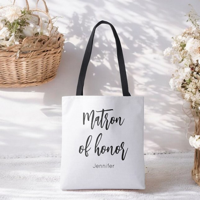 Tote Bag Matron of Honor Black White Wedding (Créateur téléchargé)
