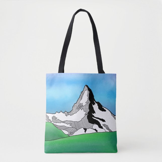 Tote Bag Matterhorn Suisse Ligne art aquarelle (Devant)