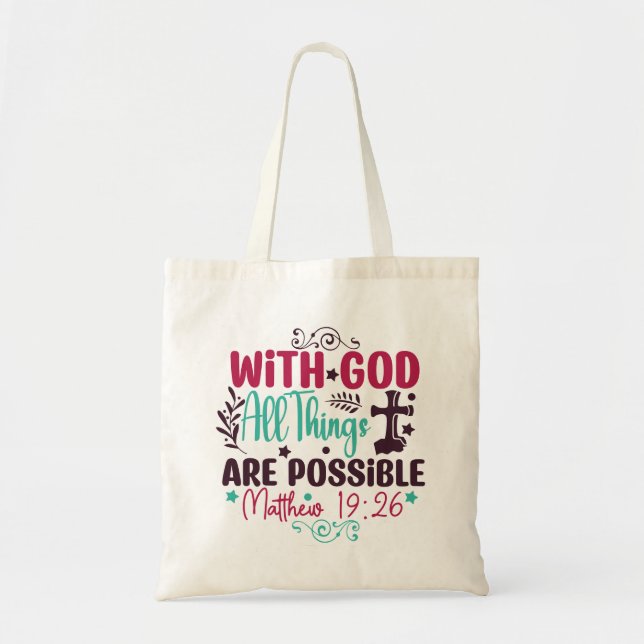 Tote Bag Matthieu 19:26 Ecriture Fourre-tout (Devant)