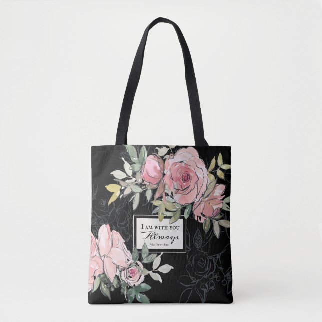 Tote Bag Matthieu 28:20 Je Suis Avec Vous Toujours Rose Flo (Devant)