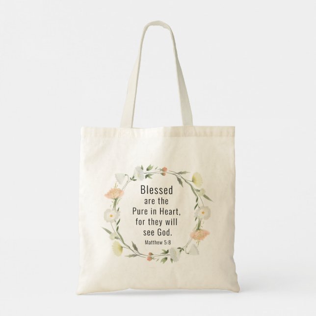 Tote Bag Matthieu 5:8 Heureux sont les Pures dans la Bible  (Dos)