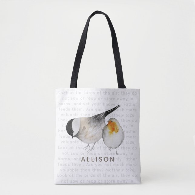Tote Bag Matthieu 6:26 Aquarelle Oiseaux (Devant)