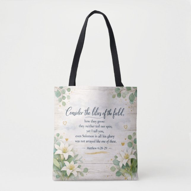 Tote Bag Matthieu 6:28-29 - Aquarelle Maison de Ferme Rusti (Devant)