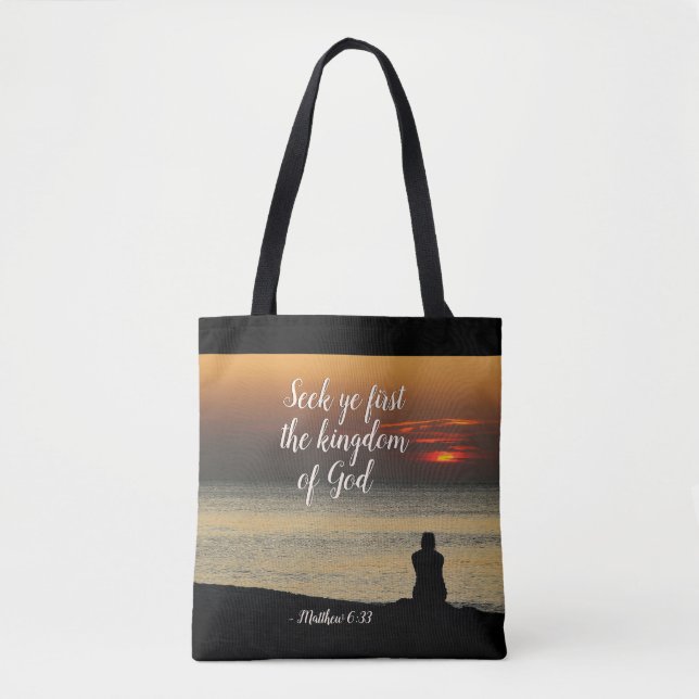 Tote Bag Matthieu 6:33 Chercher Ye d'abord le Royaume de Di (Devant)