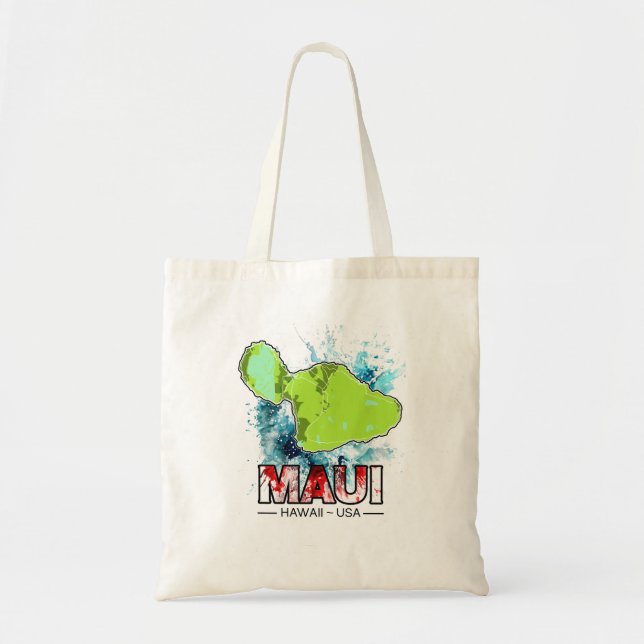 Tote Bag Maui Hawaii USA Carte Avec Ocean Water Splash (Devant)