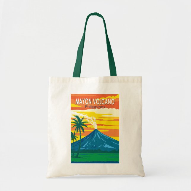 Tote Bag Mayon Volcano Philippines Travel Art Vintage (Devant)