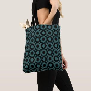 Tote Bag Mazipoodé Mi-Siècle Vérifier bleu sur noir