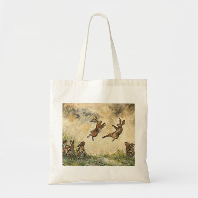 Tote Bag Meadow Matchup Playful Hares in a Meadow  (Devant)