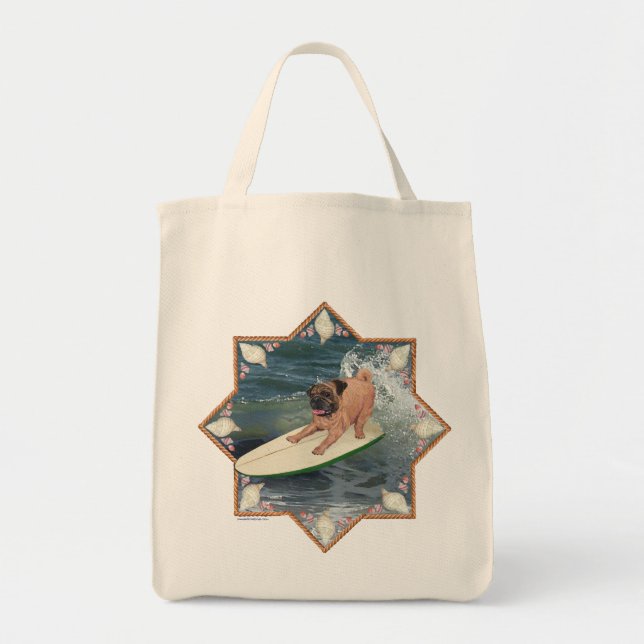 Tote Bag Mec surfeur Pug (Devant)