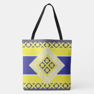 Tote Bag Médaillon géométrique bleu d'art populaire letton