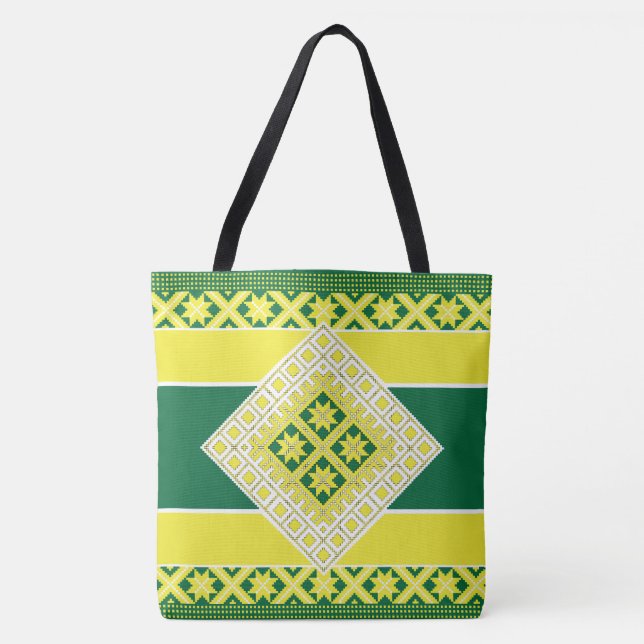 Tote Bag Médaillon géométrique vert jaune d'art populaire l (Devant)