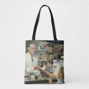 Tote Bag Médecine Vintage, Pharmacien et Fille à la Pharmac