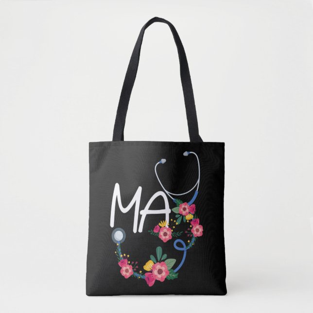 Tote Bag Médicale Assistant Hôpital Stethoscope Floral Wrea (Devant)