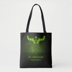 Tote Bag Médicale holistique alternatif Caduceus Feuilles v