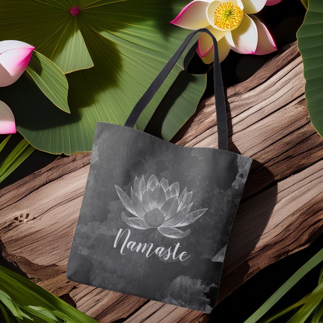 Tote Bag Méditation YOGA instructeur Reiki noir blanc Lotus (Créateur téléchargé)