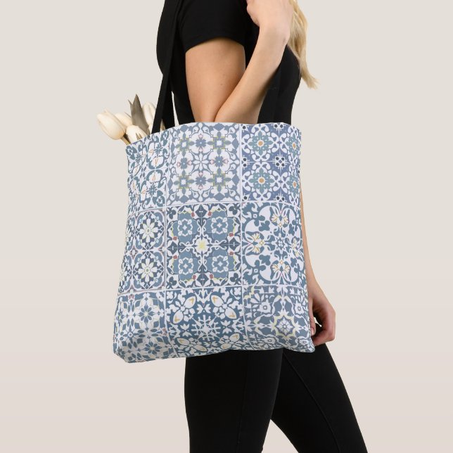 Tote Bag Mediterranean Tiles, Moroccan, Majolica, Azulejo (De près)