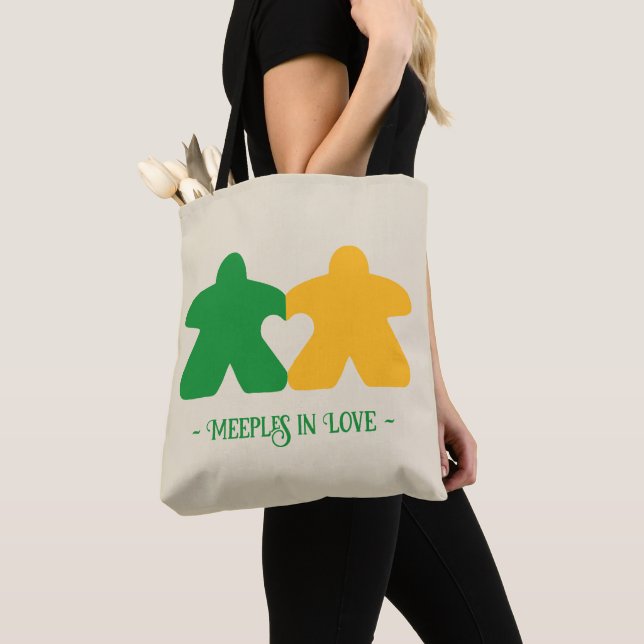 Tote Bag Meeples en Love, Green & Yellow Fourre-tout (De près)