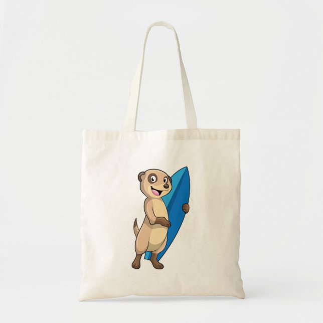 Tote Bag Meerkat comme surfeur avec Surfer (Devant)