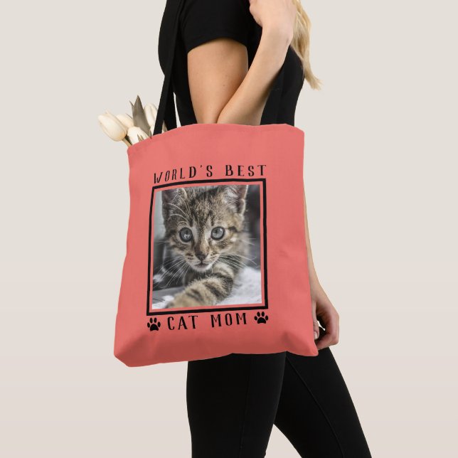 Tote Bag Meilleur Chat maman Empreintes de pattes Cadre pho (De près)