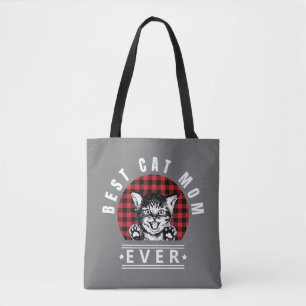 Tote Bag Meilleur Chat Maman Jamais Buffalo Plaid