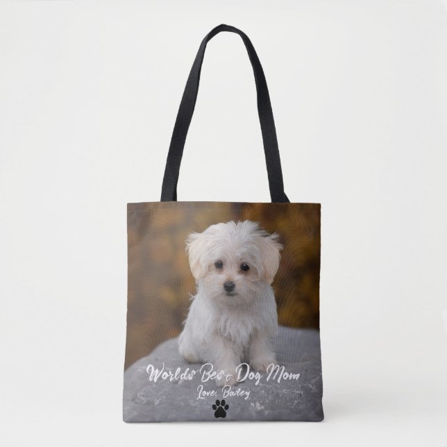 Tote Bag Meilleur Chien Maman Empreinte de patte Personnali (Devant)