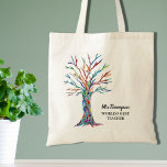 Tote Bag Meilleur enseignant du monde personnalisé<br><div class="desc">Ce Sac fourre-tout pédagogique unique est décoré d'un arbre en mosaïque multicolore et des mots "Meilleur Enseignant du Monde". Customisez-le pour faire un cadeau parfait pour votre professeur. Utilisez l'option Personnaliser supplémentaire pour modifier la taille, le style ou la couleur du texte si vous le souhaitez. Parce que nous créons...</div>
