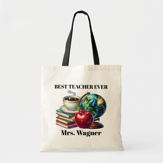 Tote Bag Meilleur enseignant jamais ajouter un nom personna (Devant)