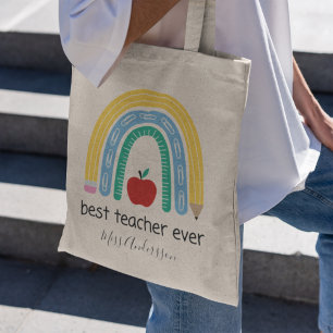 Tote Bag Meilleur Enseignant Jamais Cadeau Personnalisé Pou