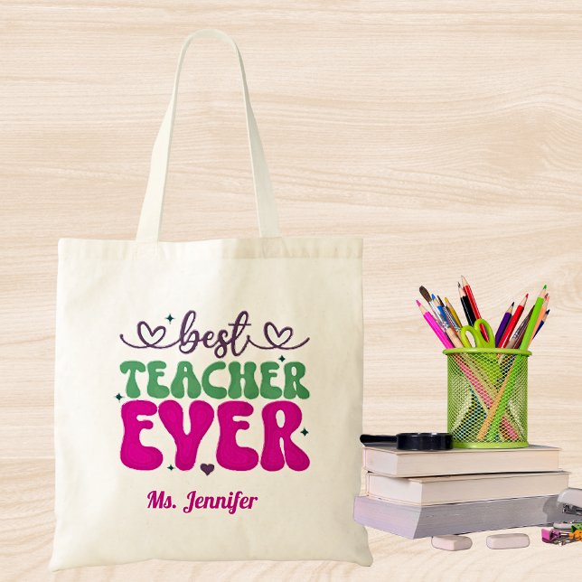 Tote Bag Meilleur enseignant jamais mignon cadeau PTA (Créateur téléchargé)