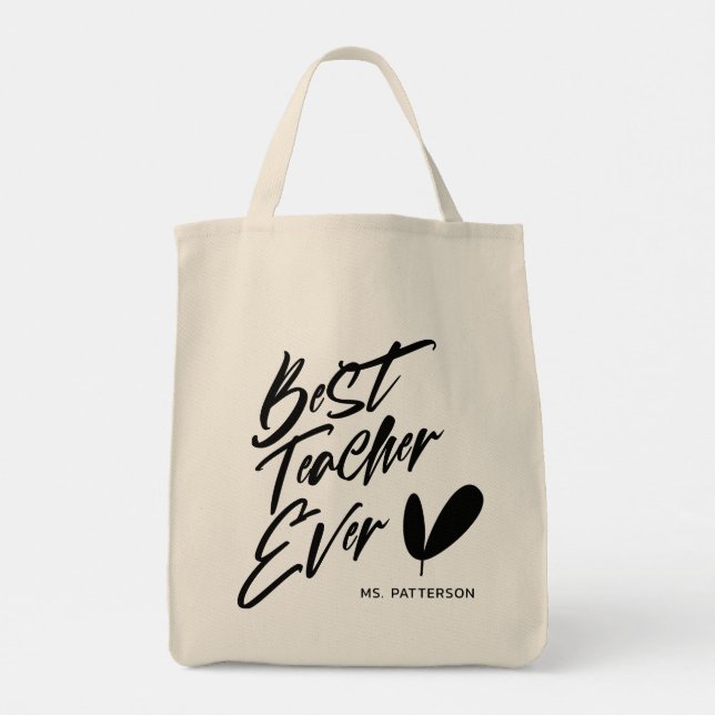 Tote Bag Meilleur Enseignant jamais moderne Script noir Nom (Dos)